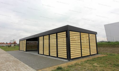 Dohányzópavilon antracit színben, fa oldalzáró panelekkel