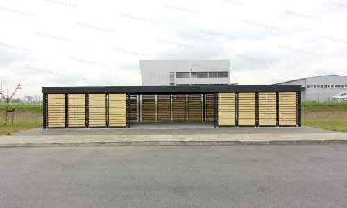 Dohányzópavilon antracit színben, fa oldalzáró panelekkel