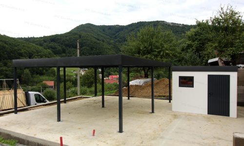 GARDEON kerti tároló és előtető lapostetővel