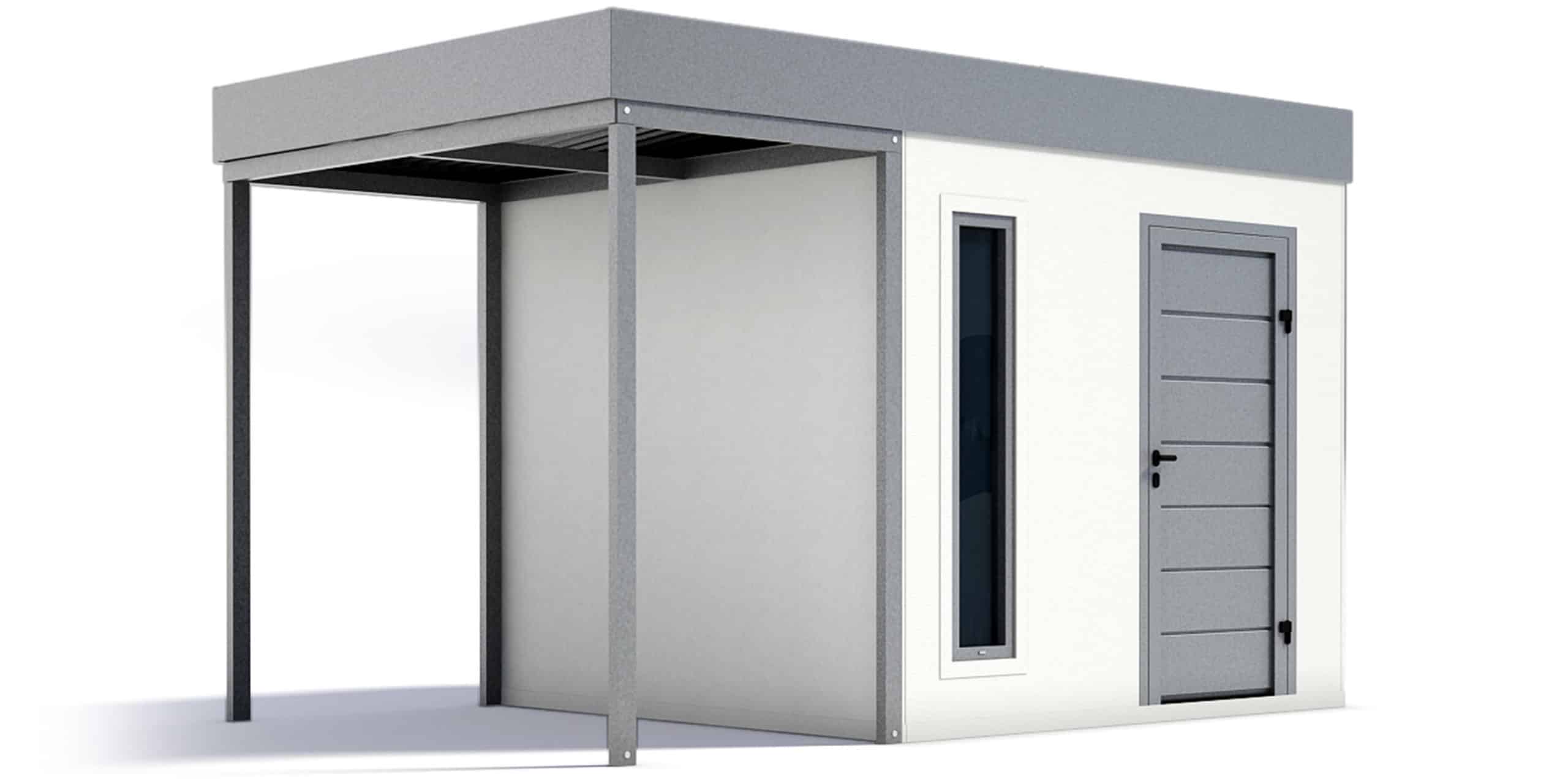 Kerti tároló előtetővel