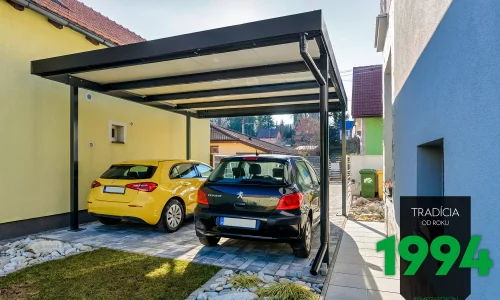 Sárga és fekete autó a kocsibeálló alatt