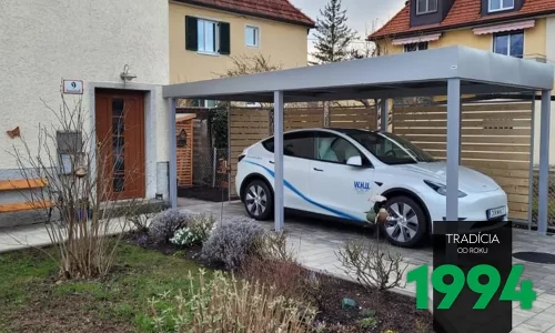 Autó parkol a fabetétes kocsibeálló alatt