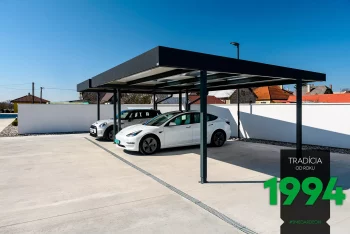 A kocsibeálló alatt parkoló autók oldalnézetből