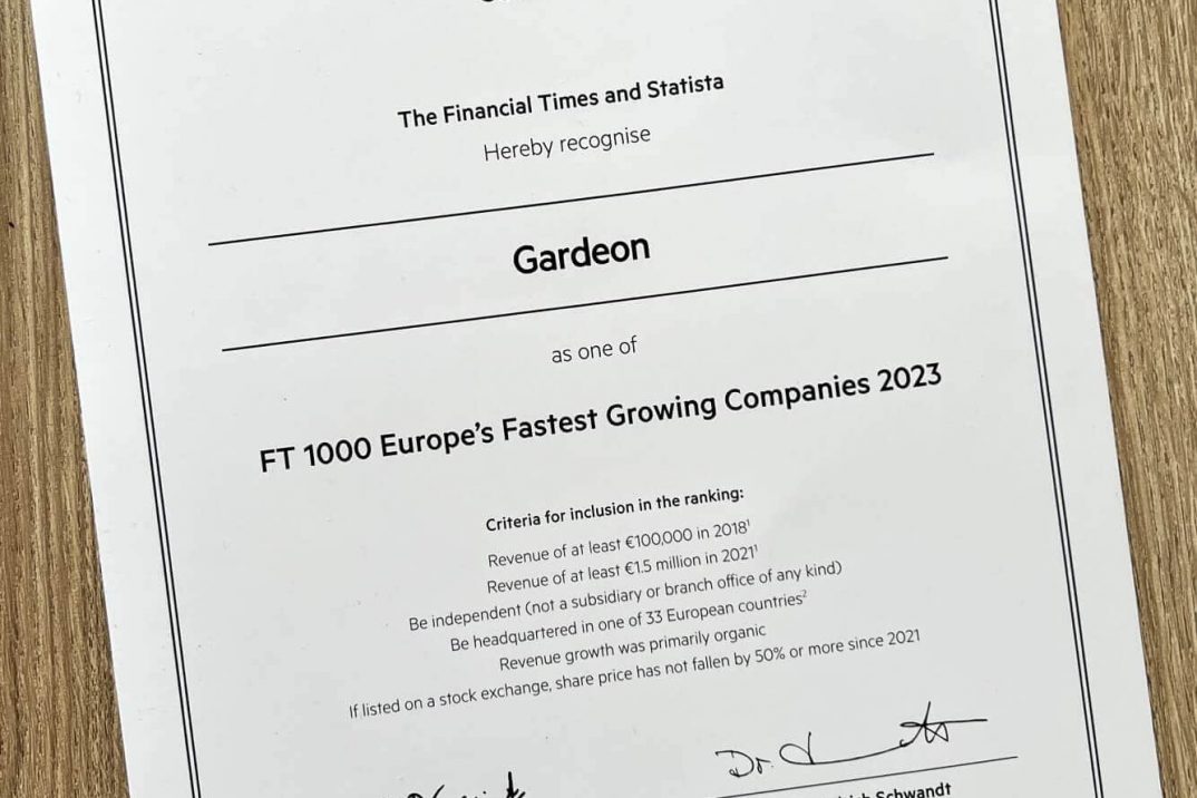 Gardeon tanúsítvány – Európa 1000 leggyorsabban növekvő vállalata között