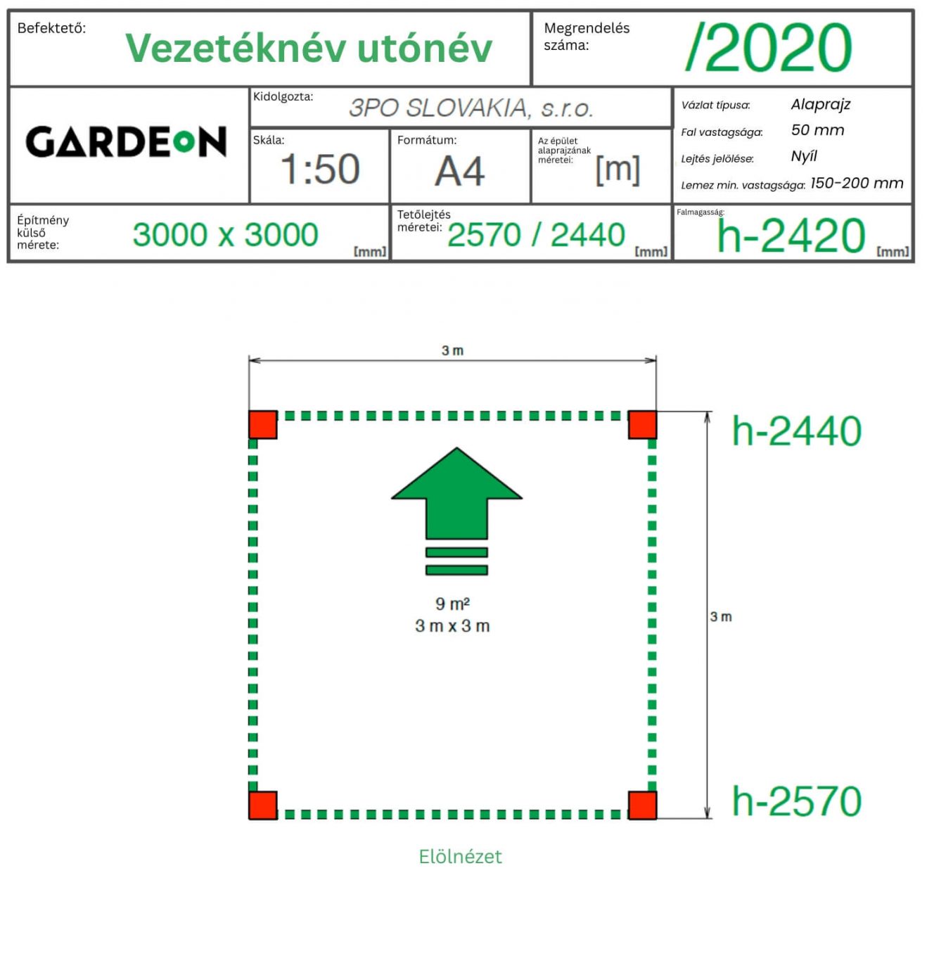 Gardeon pergola alaprajza